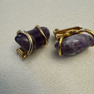 Gold-Tone Amethyst Clip-On Earrings - Purple Stone